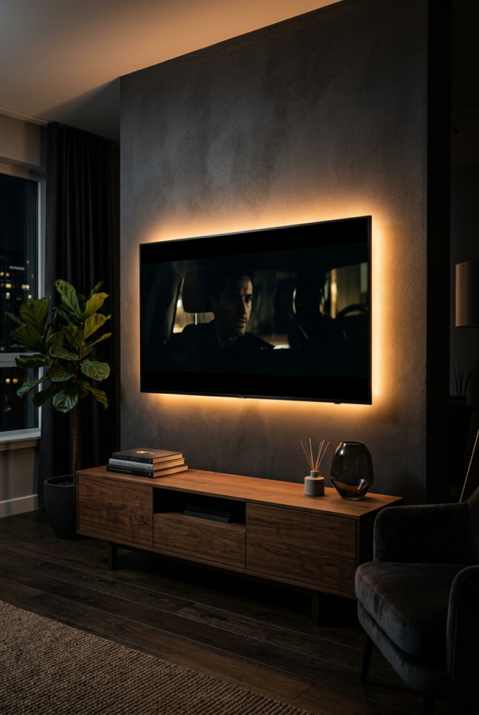 Accent Lighting Behind Television for Visual Depth