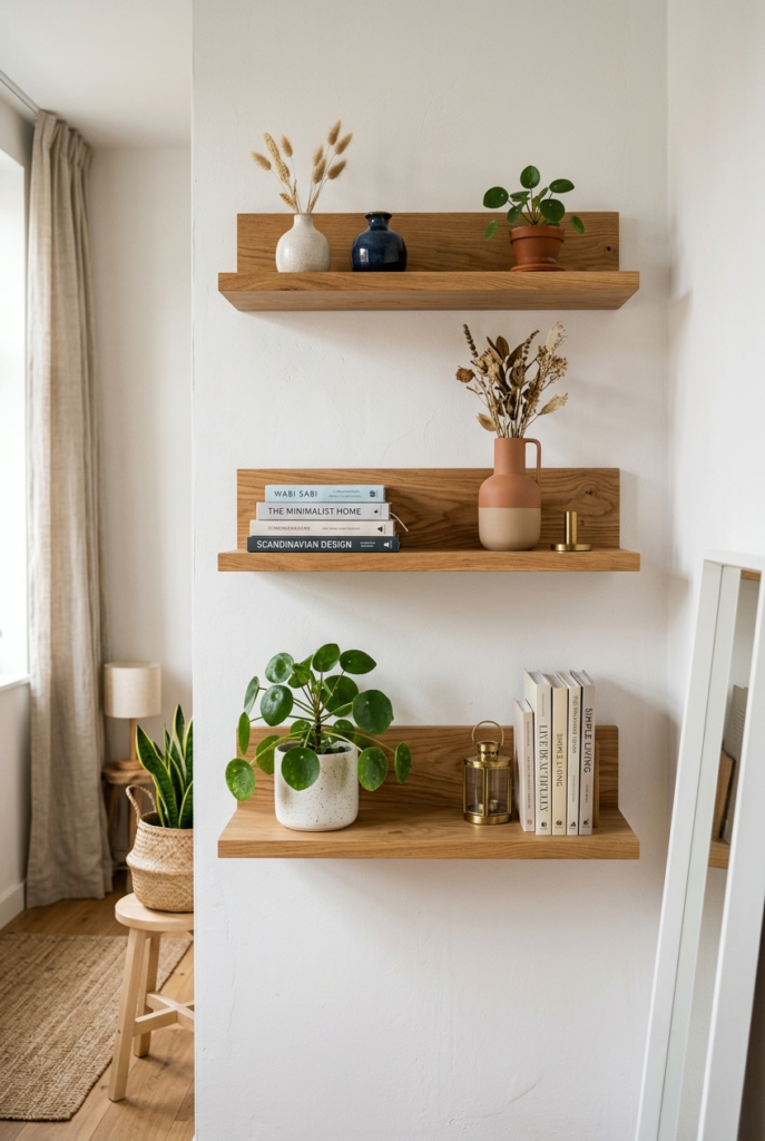Vertical Floating Shelves for Small Apartment Decorating