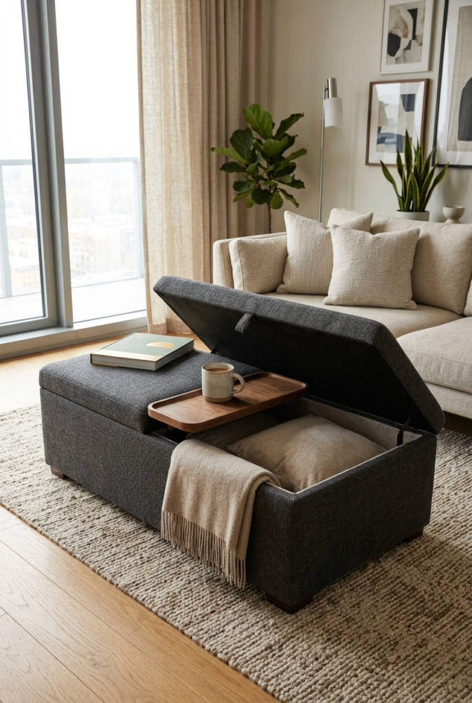 Multi Functional Ottoman Storage for Small Layouts